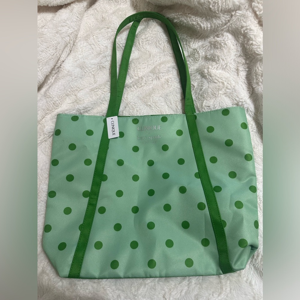NWT Kate Spade x Clinique Tote Bag - Green Polka Dot